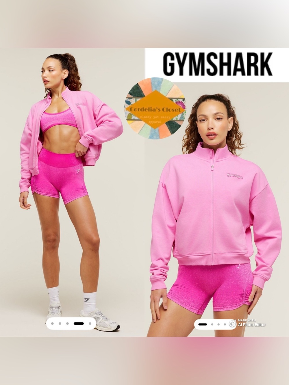 NWT! GYMSHARK Bratz Script Embroidery Full Zip Jacket in Focus Pink size Medium